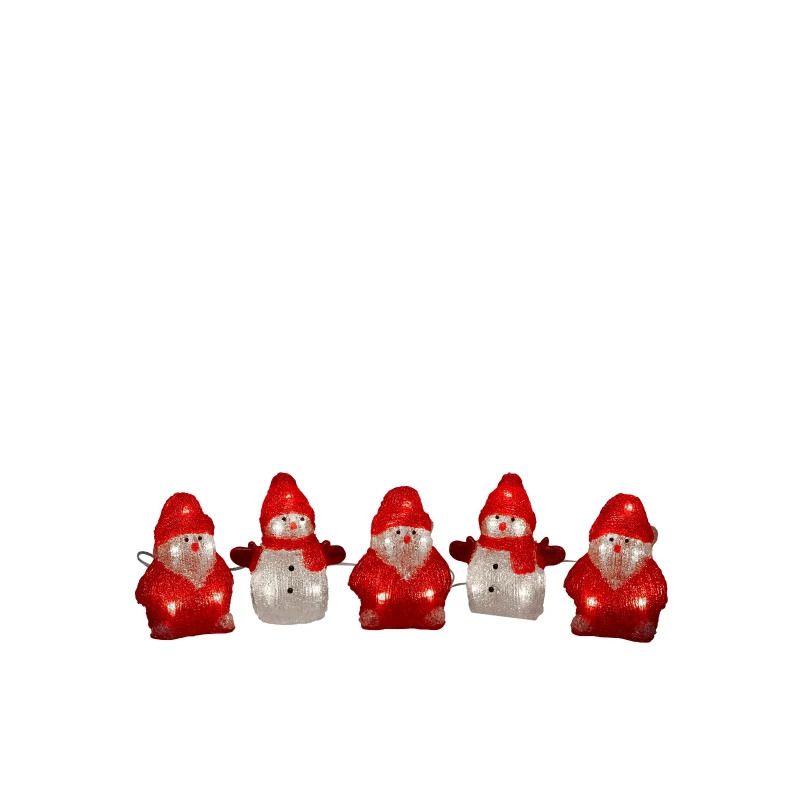 Konstsmide LED Acryl Decoratieset | 2 Sneeuwpoppen, 3 Kerstmannen, 40 Lichtpunten | 1,2W 24V Warm Wit | Buiten, 10x13cm, 4m wit snoer