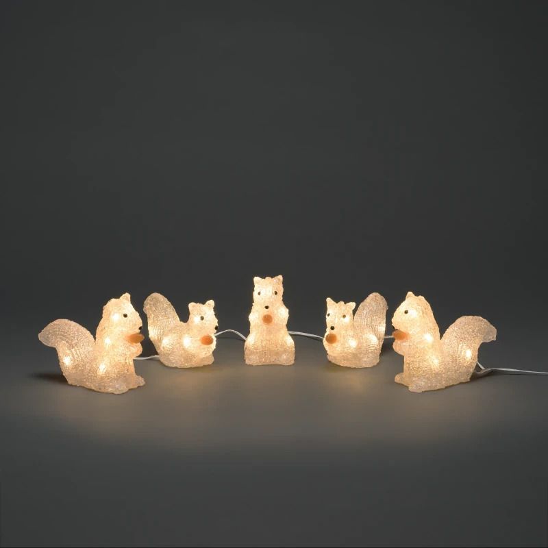 Konstsmide Acryl Decoratieset Eekhoorntjes | 5 Lichtpunten 0.8W 24V Warm Wit | Voor Buiten | 4m wit snoer, 5m aansluitsnoer, buitentrafo