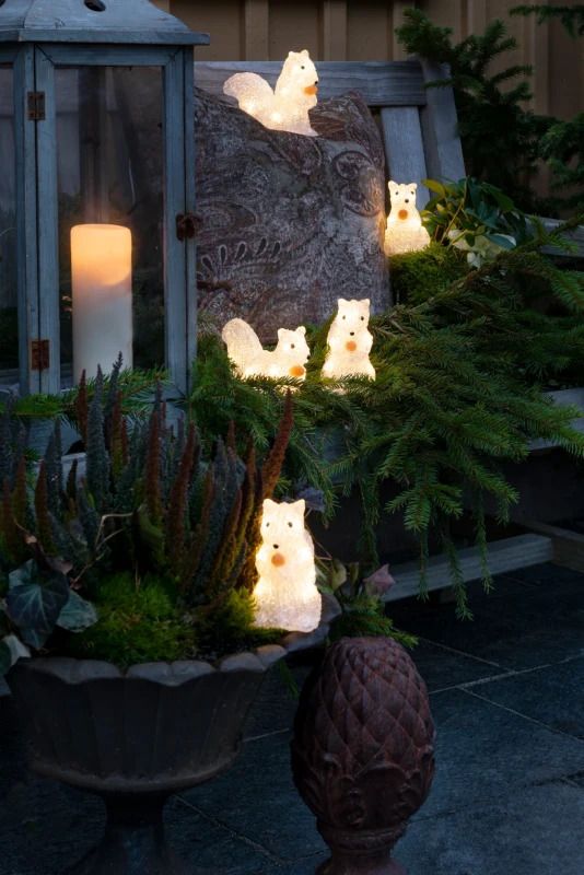 Konstsmide Acryl Decoratieset Eekhoorntjes | 5 Lichtpunten 0.8W 24V Warm Wit | Voor Buiten | 4m wit snoer, 5m aansluitsnoer, buitentrafo