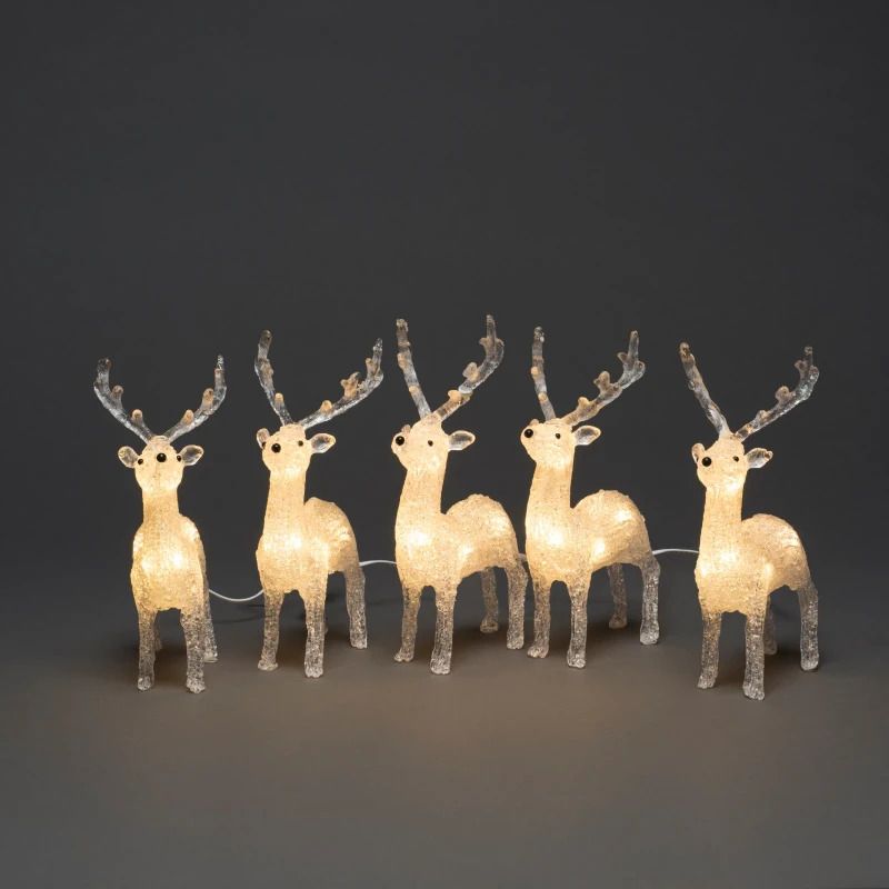 Konstsmide LED Decoratie Set Rendieren | 0.8W 24V | 40x Warm Wit | 4m | 5 Lichtfiguren | Buiten/IP-waarde | 5m aansluitsnoer, witte kabel