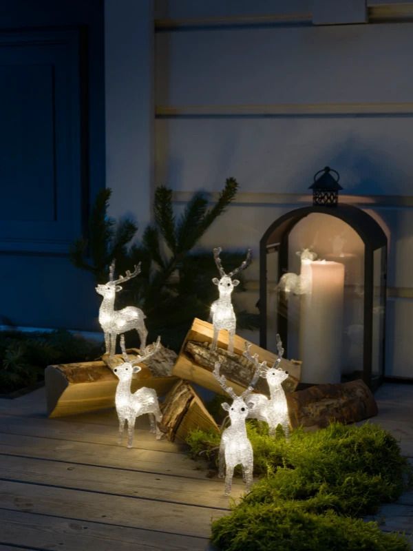 Konstsmide LED Decoratie Set Rendieren | 0.8W 24V | 40x Warm Wit | 4m | 5 Lichtfiguren | Buiten/IP-waarde | 5m aansluitsnoer, witte kabel