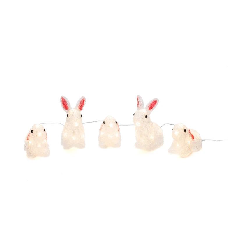 Konstsmide LED Decoratie Set | Acryl 5 Konijnen 40 Lichtpunten | 0,8W Warm Wit 24V | 4m wit snoer | Buiten IP44 | 5m aansluitsnoer