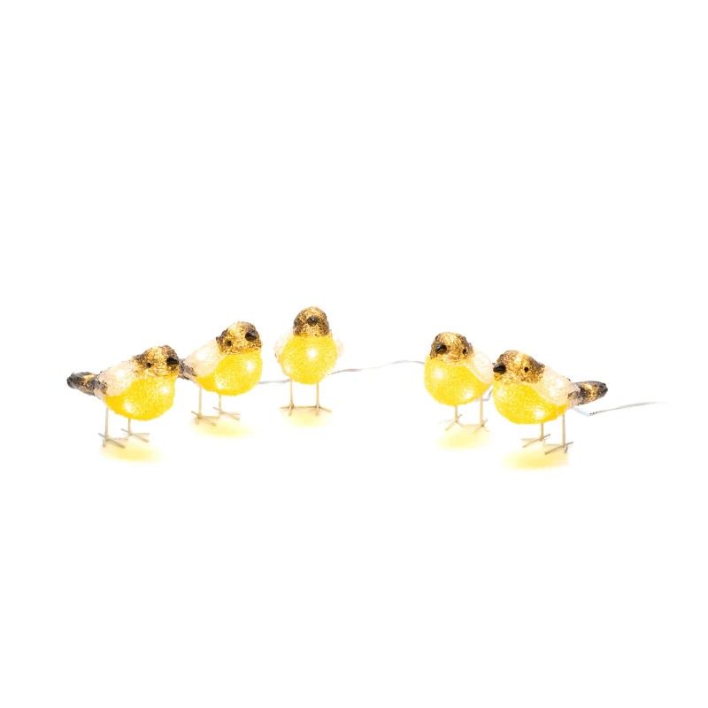 Konstsmide Acryl Koolmees Decoratieset | 5 Figuren 40 Lichtpunten Warmwit | 0.8W 24V | Buiten | 4m Snoer, Witte Kabel, 5m Aansluitsnoer