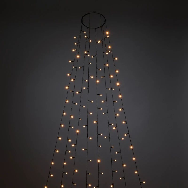 Konstsmide LED Lichtgordijn | 6W 400 Extra Warm Wit LEDs | 24V | 400cm, 8 strengen, Ø15cm, zwarte kabel, buitentrafo, 8u timer