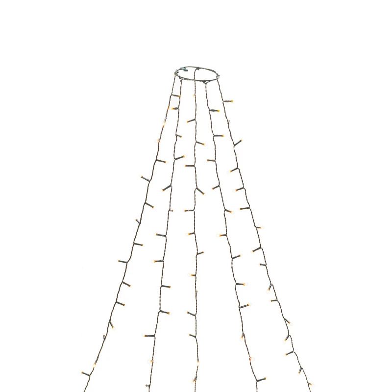 Konstsmide LED Lichtgordijn | 3,6W 200 Lichtpunten Extra Warm Wit 14V | 240cm, Ring Ø8cm, Timer 8u, 5 strengen, 6cm spacing, Binnen, Donkergroene kabel