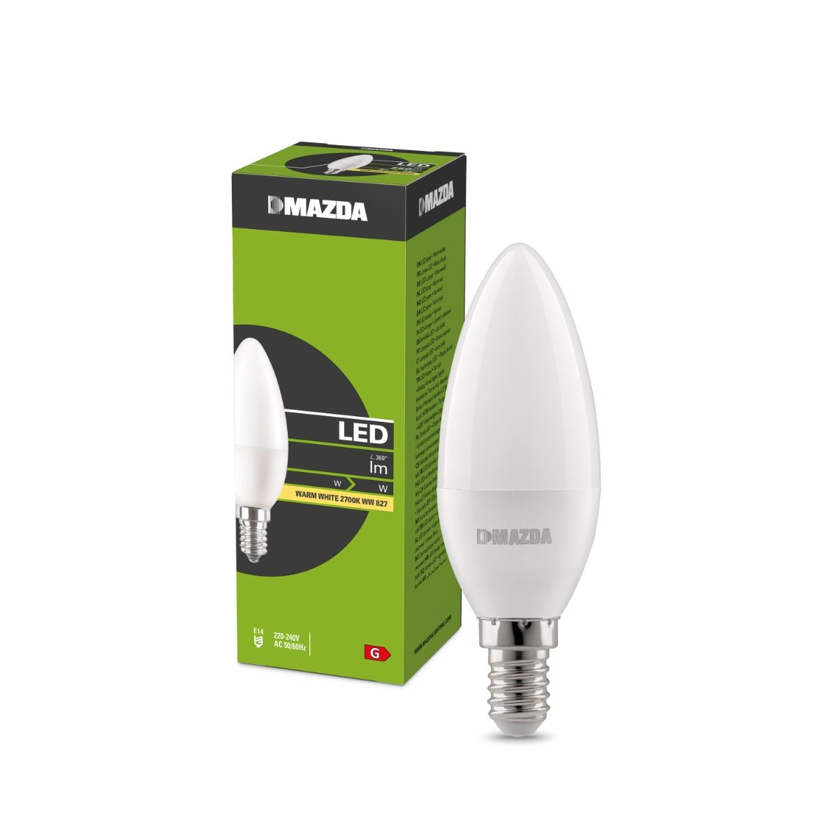 E14 LED Kaarslamp | 4.9W 2700K 470Lm 827 Mat | Mazda
