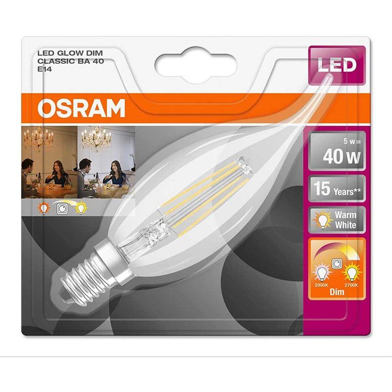 Osram E14 Led Kaarslamp | 4.5W=40W 2200-2700K | 822-827 Glow Dim