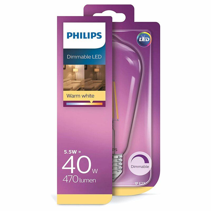 Philips E27 Edison Lamp ST64 | 5.5W=40W 2700K | 827 Dimbaar