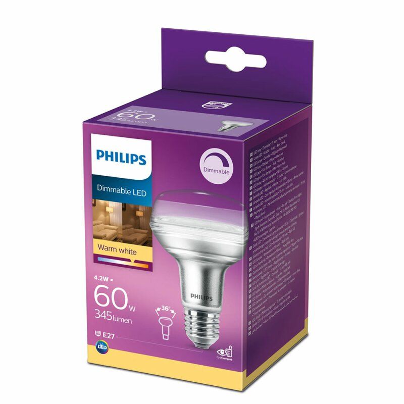 Philips E27 R80 Led Reflectorlamp | 4.2W=60W 2700K | Dimbaar